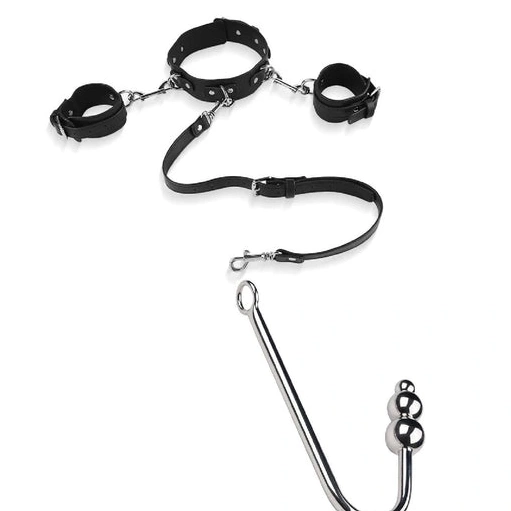 Anal Elegant Collar with 5334 Hook and Beaded Cuffs 1207